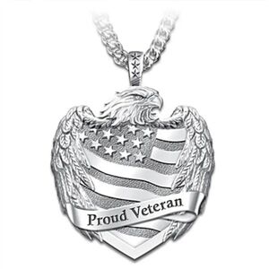 New men's proud veteran military American flag eagle pendant necklace